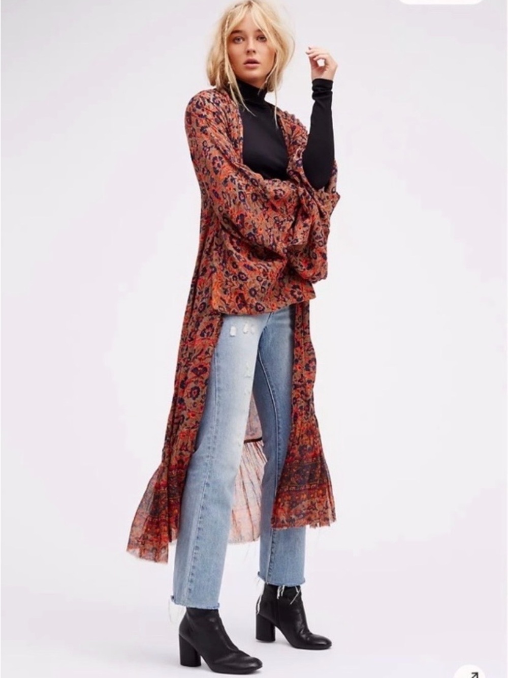Free People Ruffle Floral Kimono Duster